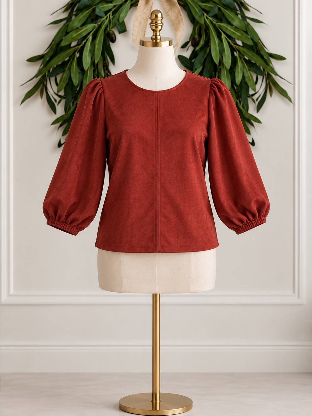 THML Orange Rust Faux Suede 3/4 Sleeve Top Medium Fall